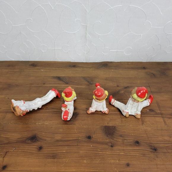 Napco Ware Clowns 5" White Red Hand Painted Clay Circus Figurines Set of 4 - Picture 6 of 6